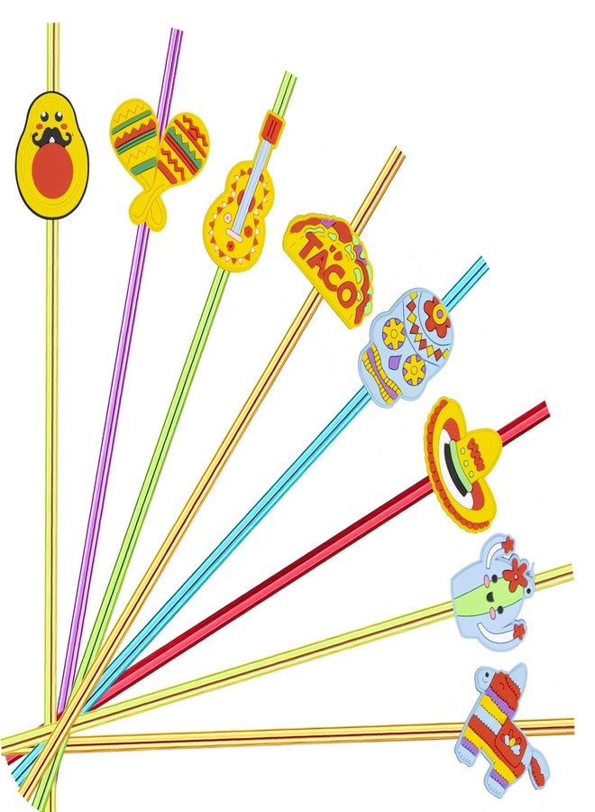 Meaxur 24pcs Cinco De Mayo Fiesta Theme Beverage Cocktail Straws for Mexico Fiesta Taco Party Supplies Party Favor with 2 Pieces Straw Cleaning Brushes, 6 Colors Straws - Image 1